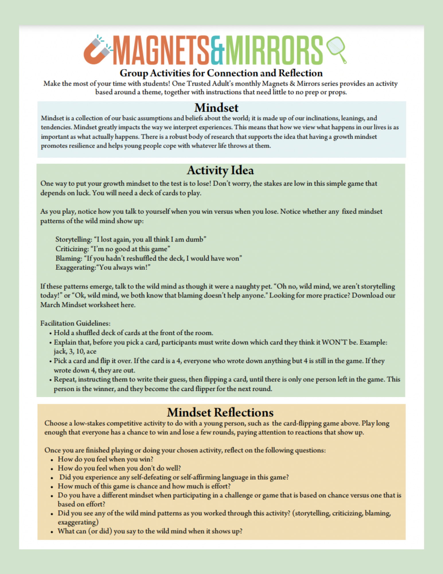 One Trusted Adult: Free Worksheets on Mindset